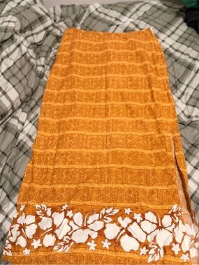 Orange Floral Maxi Skirt with Side Slit